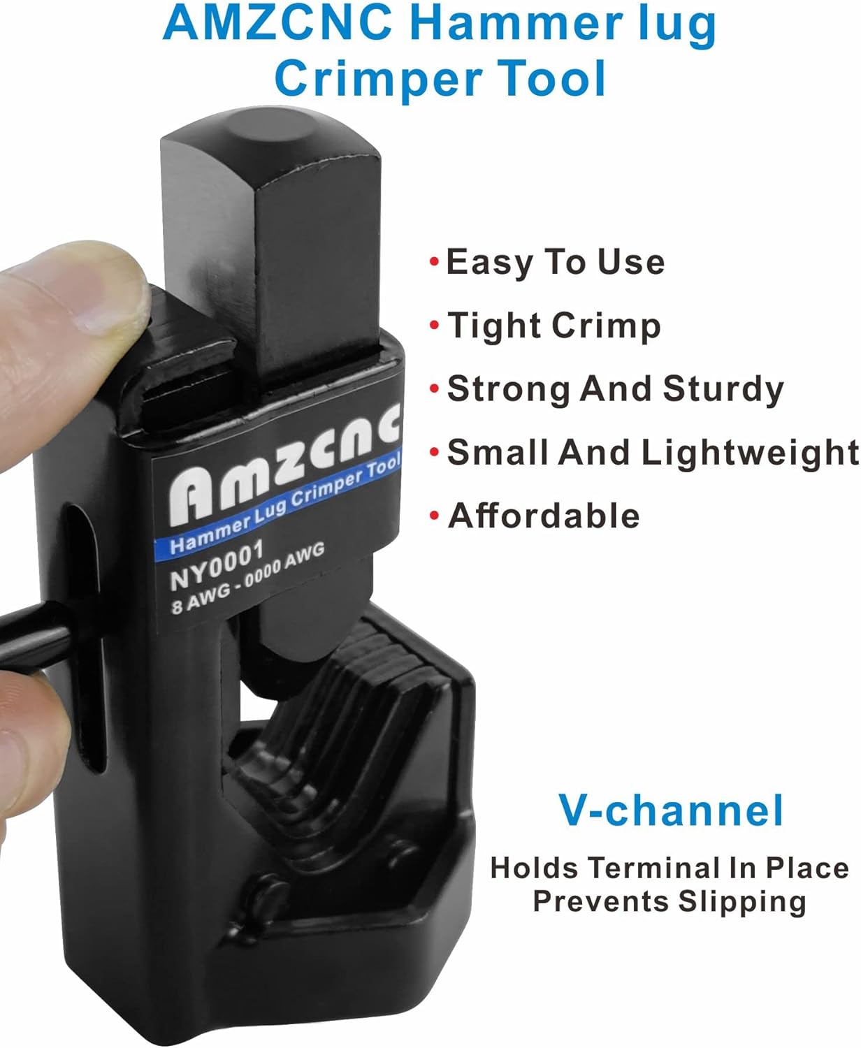 AMZCNC Hammer Lug Crimper Tool - 0000 AWG Battery and Welding Cables( 8 AWG TO 4/0 Wire Gauge)